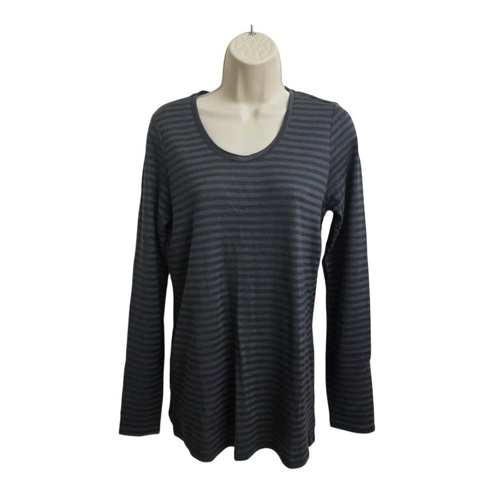 Eileen Fisher Womens Small Cashmere Blend Black Gray Striped Long Sleeve Top